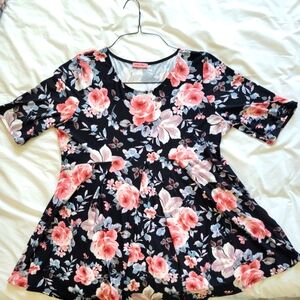 Hello Miz Pink & Black Floral Maternity Short Sleeve Top
